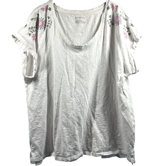 Talbots Womens Top Size XL Embroidered White Cap Sleeves Pullover Slubbed Cotton - Picture 1 of 9